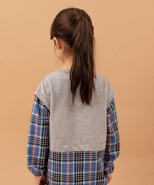 trois lapins kp(トロワラパンケーピー)の「先染めヘリンボーンチェックワンピース(100~130)(ワンピース・キッズ・オレンジ/ブルー・120cm/110cm/100cm/130cm)」の4枚目の写真