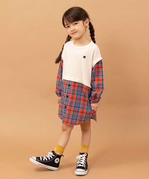 trois lapins kp(トロワラパンケーピー)の「先染めヘリンボーンチェックワンピース(100~130)(ワンピース・キッズ・オレンジ/ブルー・120cm/110cm/100cm/130cm)」の5枚目の写真