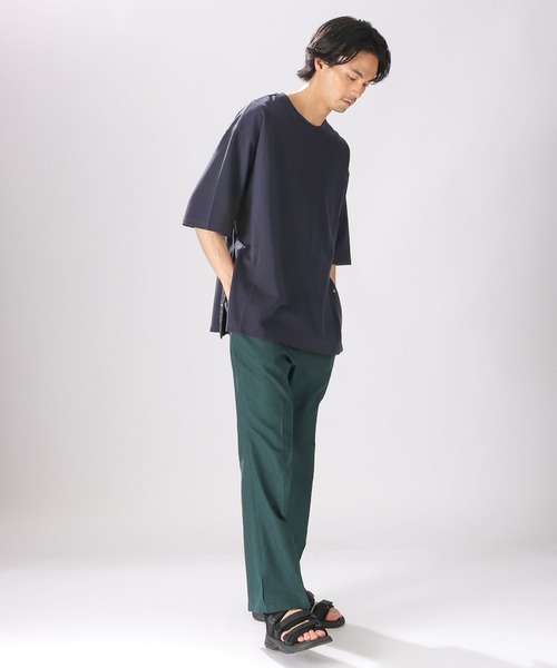 niko and...(ニコアンド)の「綿麻スリットフレアパンツ(スラックス・メンズ・グリーン/ネイビー・LARGE/MEDIUM)」の3枚目の写真