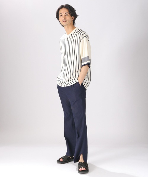 niko and...(ニコアンド)の「綿麻スリットフレアパンツ(スラックス・メンズ・グリーン/ネイビー・LARGE/MEDIUM)」の4枚目の写真