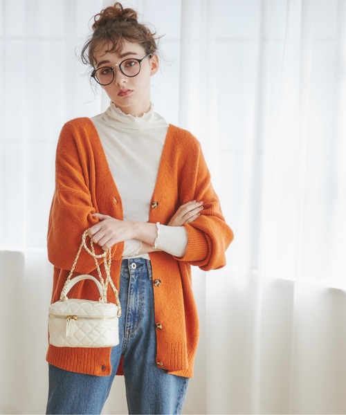 AURALEE オレンジ Vネックカーディガン 透かし編みVカーディガン(M オレンジ): トップス｜Right-on公式