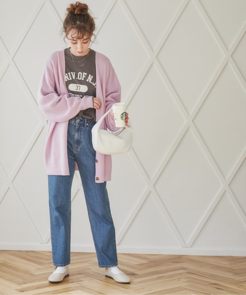 ANGIE(アンジー)の「オーバーサイズVネックニットカーディガン(カーディガン/ボレロ・レディース・パープル/ネイビー/ピンク/ライム/オレンジ/ブラウン/ベージュ/杢グレー/アイボリー/ライトパープル/ライトグリーン・FREE)」の17枚目の写真