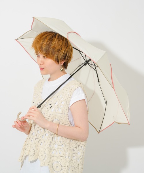 because（ビコーズ）の「because　バイカラーパイピング はなびらミニ折り畳傘（折りたたみ傘・レディース・ホワイト/パープル/ネイビー/グリーン/グレイッシュベージュ/ピンク/ベージュ・FREE）」の9枚目の写真