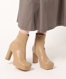 ◆厚底オブリークトゥショートブーツ