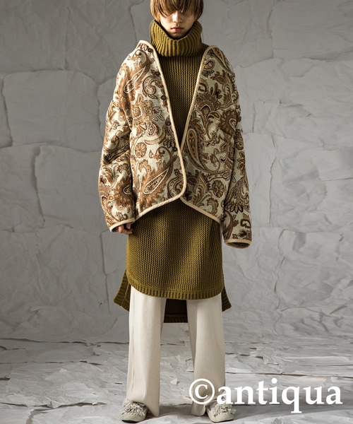 antiqua(アンティカ)の「配色パイピングペイズリー柄ジャケット(テーラードジャケット・レディース・ブラック/ベージュ/オフホワイト・FREE)」の4枚目の写真
