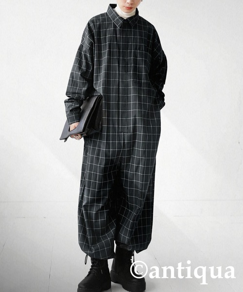 antiqua（アンティカ）の「雰囲気格上げ。チェック柄オールインワン（つなぎ/オールインワン・レディース・ブラック・M/L/L/XL）」の13枚目の写真