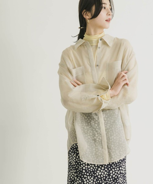 URBAN RESEARCH（アーバンリサーチ）の「ソフトオーガンジーシアーシャツ（シャツ/ブラウス・レディース・ブルー/ベージュ系その他/ブラック・36/38）」の11枚目の写真