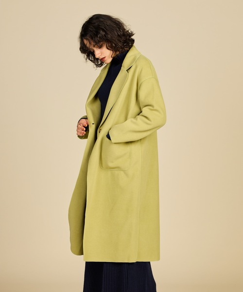 ReNorm（リノーム）の「ニットメルトンチェスターコート（チェスターコート・レディース・アイボリー/ブラック/グリーン・フリー）」の5枚目の写真