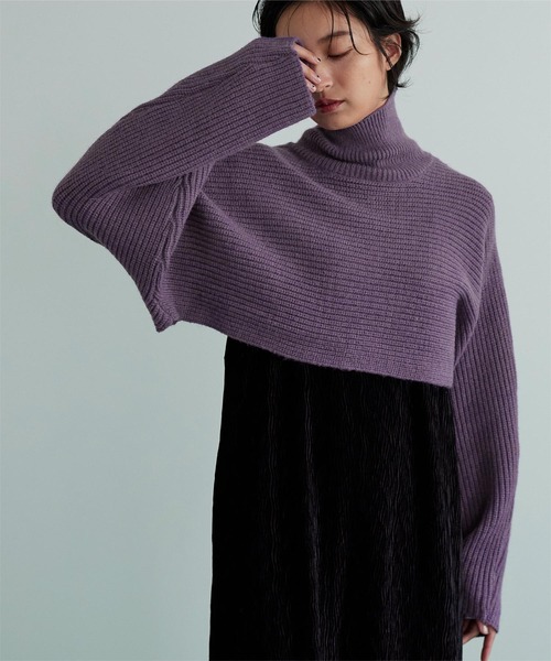 miette(ミエット)の「アルパカタッチ2wayハイネックショートニット(ニット/セーター・レディース・ブラック/パープル/グリーン・FREE)」の4枚目の写真
