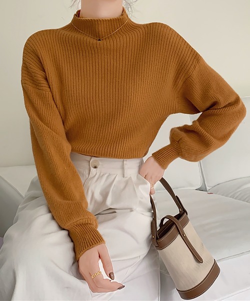 Doula Doula(ドゥーラドゥーラ)の「ハイネックリブニット(ニット/セーター・レディース・ホワイト/ブラック/イエロー/キャメル/ベージュ・FREE)」の6枚目の写真