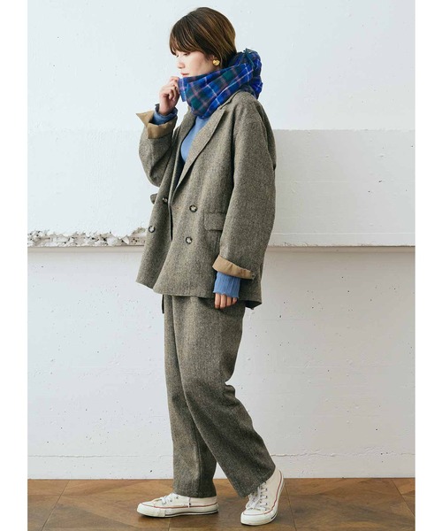MEDE19F(メデジュウキュウ)の「MEDE19F ウール100%の大判チェックストール(ストール/ショール・レディース・ブルー系その他/レッド系その他・ONE SIZE)」の3枚目の写真