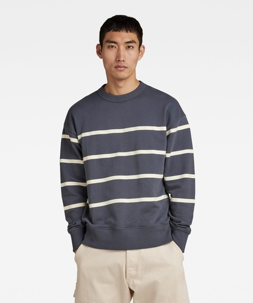 PLACED STRIPE LOOSE SWEATER/ストライプスウェット/オーバーサイズ