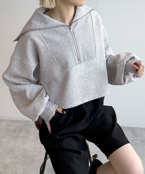 w closet(ダブルクローゼット)の「ハーフジップセーラーカラープルオーバー(スウェット・レディース・グレー/オフホワイト/スミクロ・FREE)」の16枚目の写真