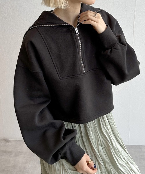 w closet(ダブルクローゼット)の「ハーフジップセーラーカラープルオーバー(スウェット・レディース・グレー/オフホワイト/スミクロ・FREE)」の22枚目の写真