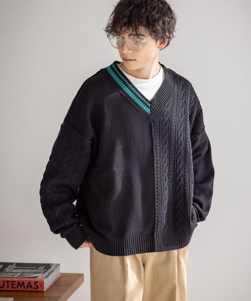 RAGEBLUE(レイジブルー)の「チルデン切り替えVネックニットクルー(ニット/セーター・メンズ・ホワイト系その他/ブラック系その他・MEDIUM/LARGE)」の9枚目の写真