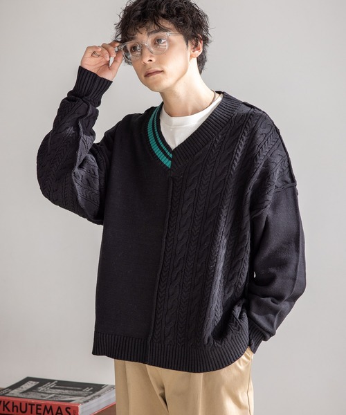 RAGEBLUE(レイジブルー)の「チルデン切り替えVネックニットクルー(ニット/セーター・メンズ・ホワイト系その他/ブラック系その他・MEDIUM/LARGE)」の19枚目の写真
