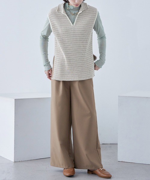 Fashion Letter(ファッションレター)の「シェブロン柄 キーネック リブニットベスト(ベスト・レディース・ブラック/ベージュ/グリーン/アイボリー・M)」の5枚目の写真