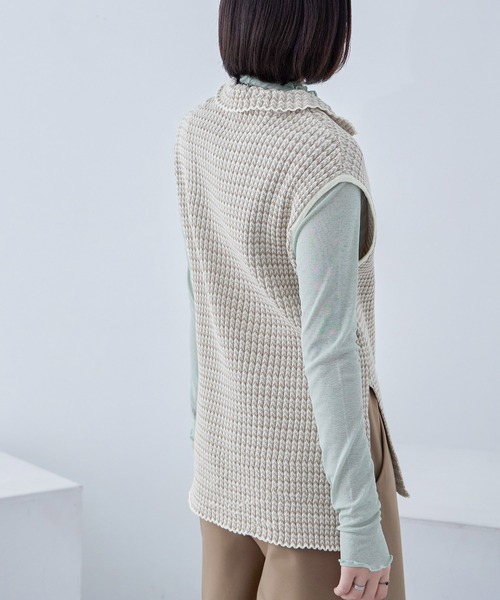 Fashion Letter(ファッションレター)の「シェブロン柄 キーネック リブニットベスト(ベスト・レディース・ブラック/ベージュ/グリーン/アイボリー・M)」の15枚目の写真