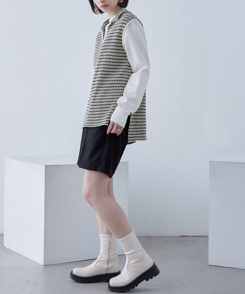Fashion Letter(ファッションレター)の「シェブロン柄 キーネック リブニットベスト(ベスト・レディース・ブラック/ベージュ/グリーン/アイボリー・M)」の11枚目の写真