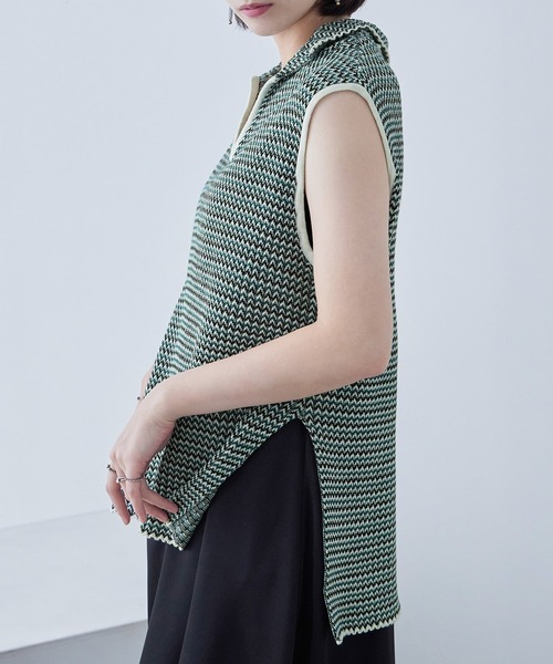 Fashion Letter(ファッションレター)の「シェブロン柄 キーネック リブニットベスト(ベスト・レディース・ブラック/ベージュ/グリーン/アイボリー・M)」の7枚目の写真