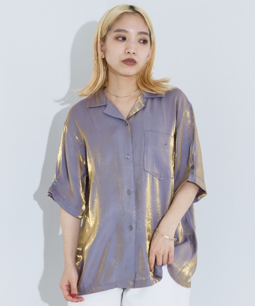 NOMINE（ノミネ）の「【セットアップ対応】スパークシャンブレー開襟シャツ（シャツ/ブラウス・レディース・グリーン/グレー/チャコールグレー・フリー）」の2枚目の写真