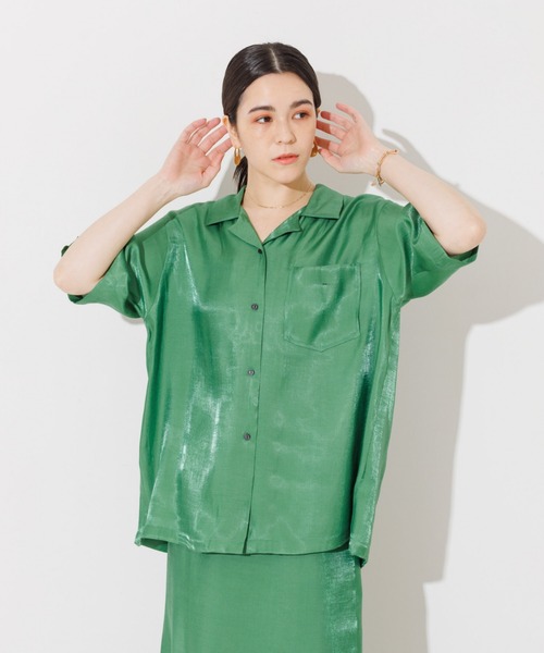 NOMINE（ノミネ）の「【セットアップ対応】スパークシャンブレー開襟シャツ（シャツ/ブラウス・レディース・グリーン/グレー/チャコールグレー・フリー）」の3枚目の写真