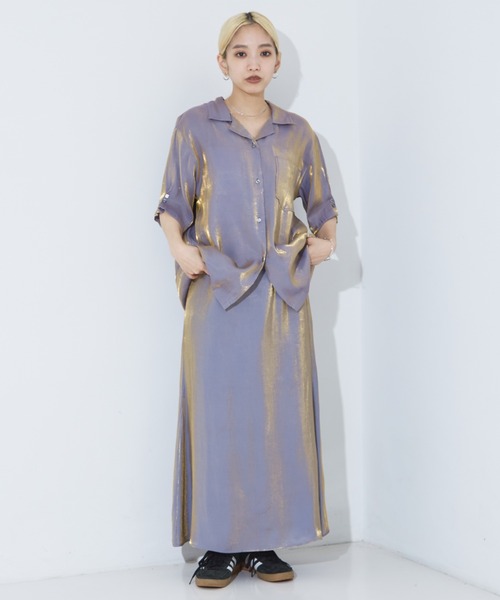 NOMINE（ノミネ）の「【セットアップ対応】スパークシャンブレー開襟シャツ（シャツ/ブラウス・レディース・グリーン/グレー/チャコールグレー・フリー）」の5枚目の写真