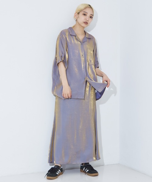 NOMINE（ノミネ）の「【セットアップ対応】スパークシャンブレー開襟シャツ（シャツ/ブラウス・レディース・グリーン/グレー/チャコールグレー・フリー）」の6枚目の写真