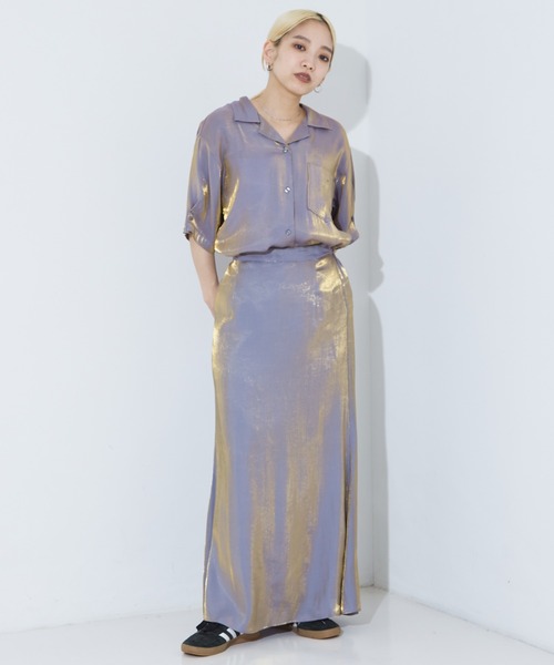 NOMINE（ノミネ）の「【セットアップ対応】スパークシャンブレー開襟シャツ（シャツ/ブラウス・レディース・グリーン/グレー/チャコールグレー・フリー）」の9枚目の写真