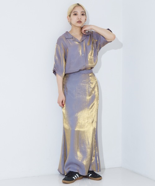 NOMINE（ノミネ）の「【セットアップ対応】スパークシャンブレー開襟シャツ（シャツ/ブラウス・レディース・グリーン/グレー/チャコールグレー・フリー）」の10枚目の写真