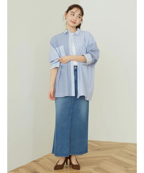 AMERICAN HOLIC（アメリカンホリック）の「タイトデニムロングスカート（スカート・レディース・ライトインディゴブルー・M/S/L）」の16枚目の写真