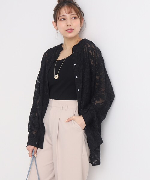 Cutie Blonde(キューティーブロンド)の「◆【カジュアルにも上品にも】シアージャカードシャツ(シャツ/ブラウス・レディース・ベージュ/ピンク系/ブラック/オフホワイト・00)」の14枚目の写真