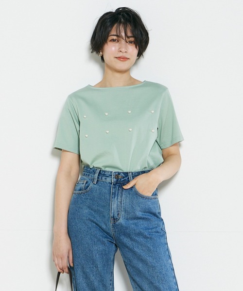INED CLARO（イネドクラロ）の「パールTシャツ（Tシャツ/カットソー・レディース・ブラック/ライトグリーン・フリー）」の8枚目の写真