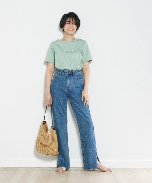 INED CLARO（イネドクラロ）の「パールTシャツ（Tシャツ/カットソー・レディース・ブラック/ライトグリーン・フリー）」の6枚目の写真