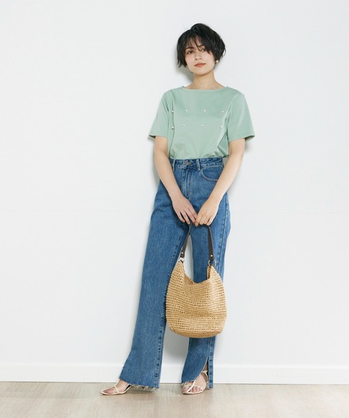 INED CLARO（イネドクラロ）の「パールTシャツ（Tシャツ/カットソー・レディース・ブラック/ライトグリーン・フリー）」の3枚目の写真