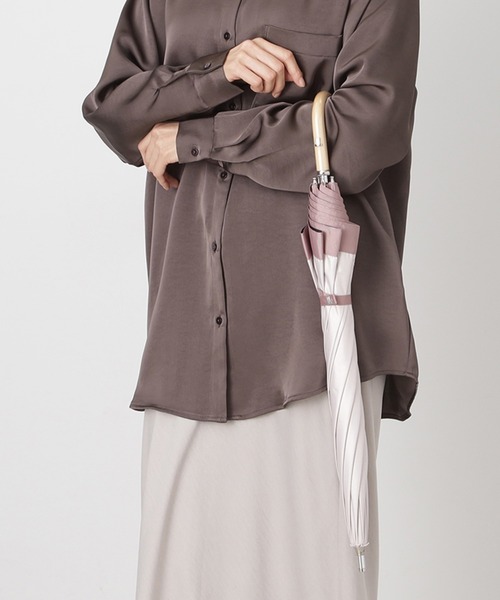 LANVIN collection（ランバン コレクション）の「遮光100% 遮熱 晴雨兼用日傘 長傘 グログランリボン（長傘・レディース・ブラック/キャメル/ベージュ/ダークブルー/グレー/ピンクベージュ/ブラック×ベージュ・FREE）」の21枚目の写真
