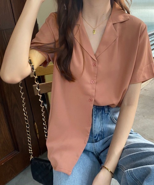 Miniministore(ミニミニストア)の「ベーシック開襟 カラーシャツ(シャツ/ブラウス・レディース・ブラック/ライトブルー/ホワイト/サーモンピンク/イエロー・FREE)」の5枚目の写真