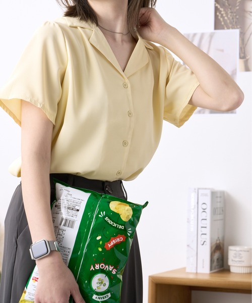 Miniministore(ミニミニストア)の「ベーシック開襟 カラーシャツ(シャツ/ブラウス・レディース・ブラック/ライトブルー/ホワイト/サーモンピンク/イエロー・FREE)」の9枚目の写真