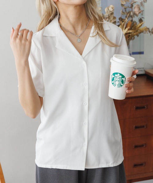 Miniministore(ミニミニストア)の「ベーシック開襟 カラーシャツ(シャツ/ブラウス・レディース・ブラック/ライトブルー/ホワイト/サーモンピンク/イエロー・FREE)」の6枚目の写真