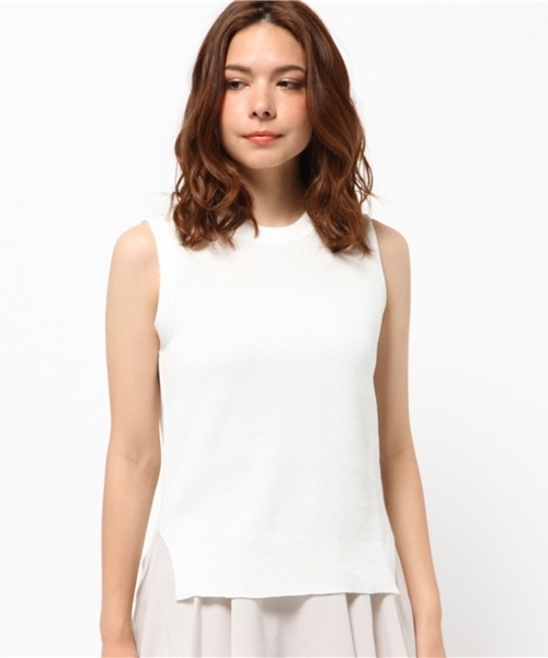 CIAOPANIC（チャオパニック）の「【Ciaopanic】　綿麻C/Nベスト（ニット/セーター・レディース・ホワイト/ネイビー/グレー・FREE）」の4枚目の写真