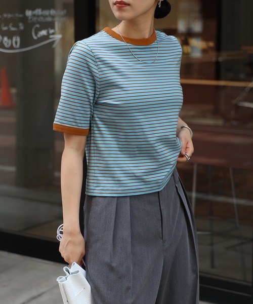 COMMRE(コムル)の「アソート柄 コンパクト半袖Tシャツ(Tシャツ/カットソー・レディース・ブルー/イエロー/ライトイエロー・FREE)」の4枚目の写真