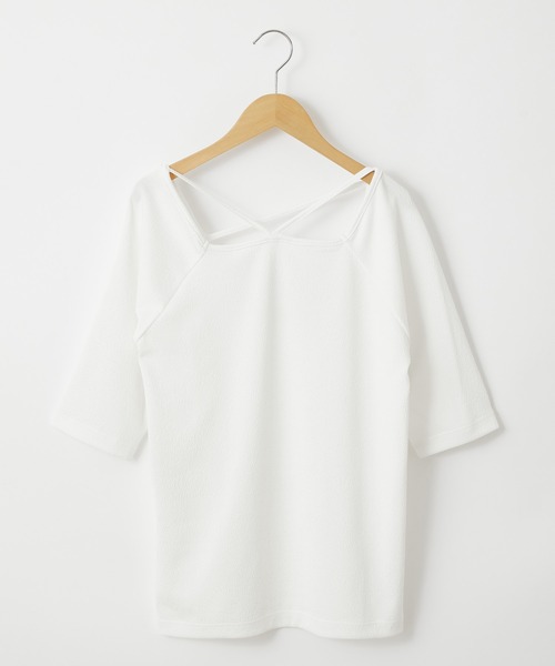 Anss.me（アンスミー）の「【Anss.me】バックオープンスクエアネックストラップTシャツ（Tシャツ/カットソー・レディース・ブラック/アイボリー/カーキ/ブラウン・FREE）」の11枚目の写真