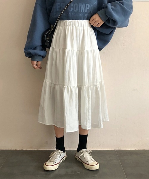 Silly（シリー）の「ナチュラルティアードスカート（スカート・レディース・ホワイト/ブラック・FREE）」の2枚目の写真