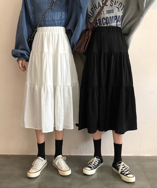 Silly（シリー）の「ナチュラルティアードスカート（スカート・レディース・ホワイト/ブラック・FREE）」の3枚目の写真