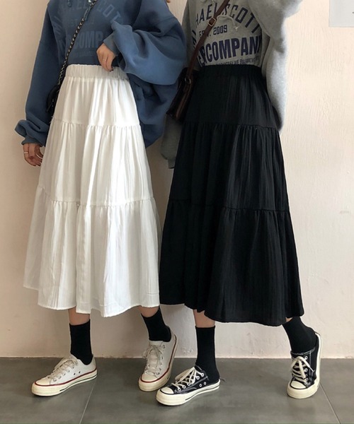 Silly（シリー）の「ナチュラルティアードスカート（スカート・レディース・ホワイト/ブラック・FREE）」の4枚目の写真