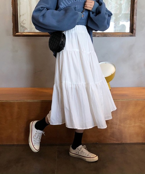 Silly（シリー）の「ナチュラルティアードスカート（スカート・レディース・ホワイト/ブラック・FREE）」の5枚目の写真
