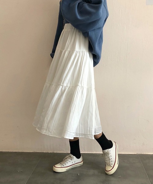 Silly（シリー）の「ナチュラルティアードスカート（スカート・レディース・ホワイト/ブラック・FREE）」の6枚目の写真