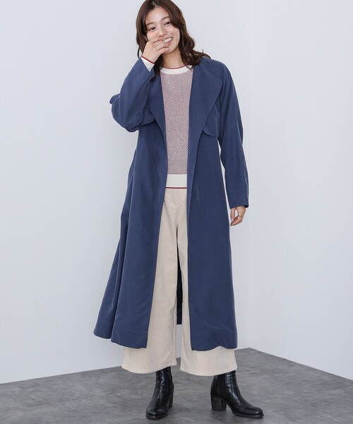 BEAMS HEART(ビームスハート)の「BEAMS HEART / ノーカラー ソフトトレンチコート(トレンチコート・レディース・オリーブ/ブルー/ベージュ・SMALL/MEDIUM)」の17枚目の写真
