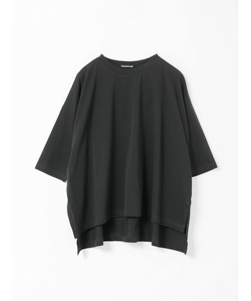 mizuiroind(ミズイロインド)の「mizuiro ind クルーネックハーフスリーブワイドプルオーバー(Tシャツ/カットソー・レディース・グレー/オフホワイト/ネイビー/ブラック/グリーン/ブルー・FREE)」の2枚目の写真