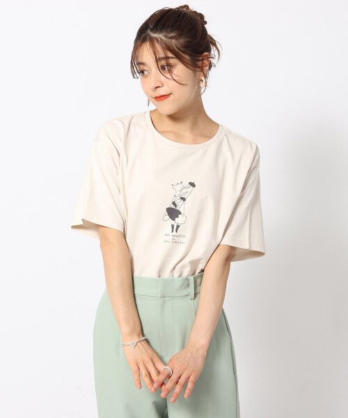 SHOO・LA・RUE（シューラルー）の「◆【接触冷感/プチプラ】大人カラフル プリントTシャツ（Tシャツ/カットソー・レディース・ベージュ系その他7/グリーン系その他3/ブラック系1/ネイビー系8/ブルー系/パープル系5/イエロー系3/ピンク系7/チャコール/ホワイト系その他3/ホワイト系その他5/ホワイト系その他・04/03/02）」の7枚目の写真